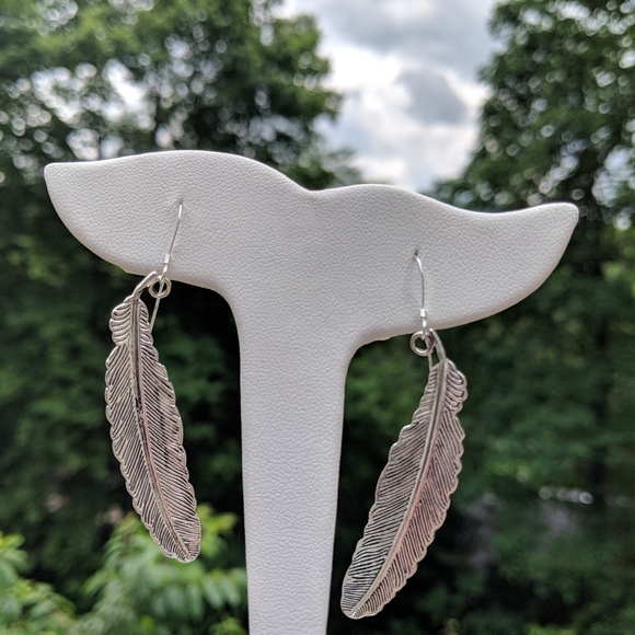 Feather Earrings Set in Sterling Silver Ear Wires - Picture 4 of 6